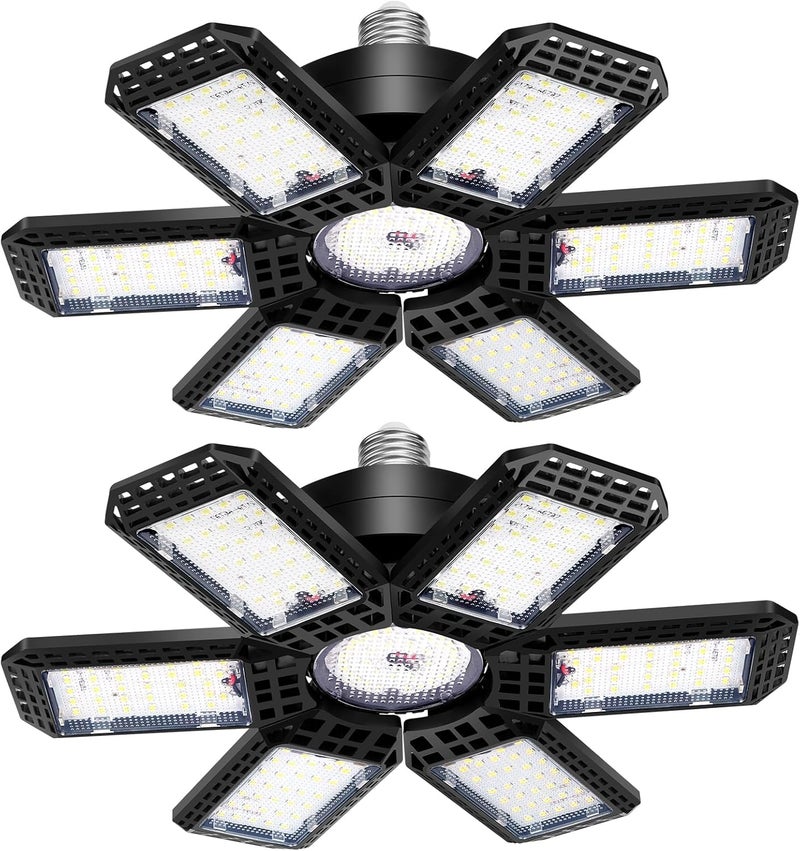 AUDLES 2 Pack Garage Light, 200W 20000LM 6500K LED Shop Lights, Garage Lights Ceiling Led with 6+1 Deformable Panels, Screw in E26/E27 Socket Bulb for Warehouse, Workshop, Basement, Barn Lighting - Image 1